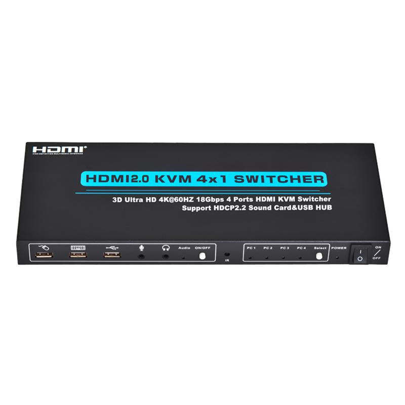 V2.0 HDMI KVM 4x1スイッチサポートUltra HD 4Kx2K @ 60Hz HDCP2.2 18Gbpsサウンドカード＆USBハブ