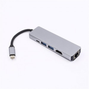 5-in-1 USB Type C-HDMI + LAN（1000M）+ USB 3.0x2 + Type Cハブアダプター