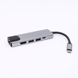 5-in-1 USB Type C-HDMI + LAN（1000M）+ USB 3.0x2 + Type Cハブアダプター