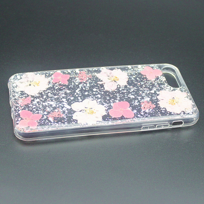 TPU + PCキラキラドロップスiPhone 6 Plus / 7 Plus / 8 Plus向けハンドメイドの内側の花付き接着剤携帯電話ケース