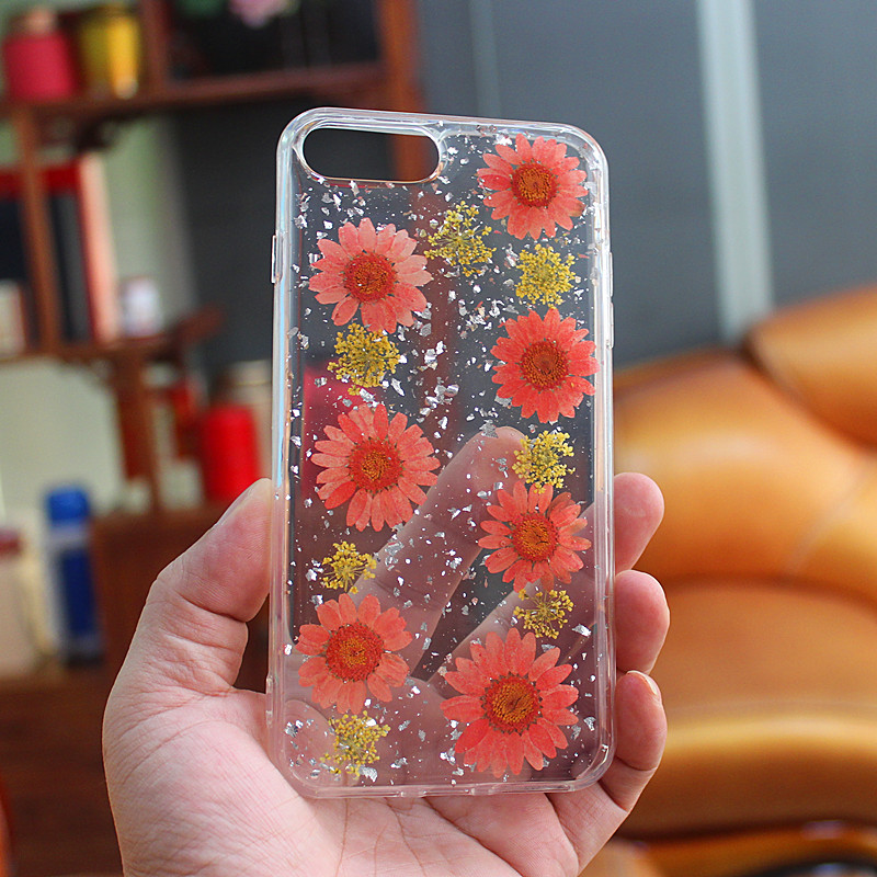 TPU + PCキラキラドロップスiPhone 6 Plus / 7 Plus / 8 Plus向けハンドメイドの内側の花付き接着剤携帯電話ケース