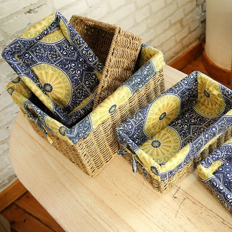 裏地付きシーグラス寝室収納バスケット