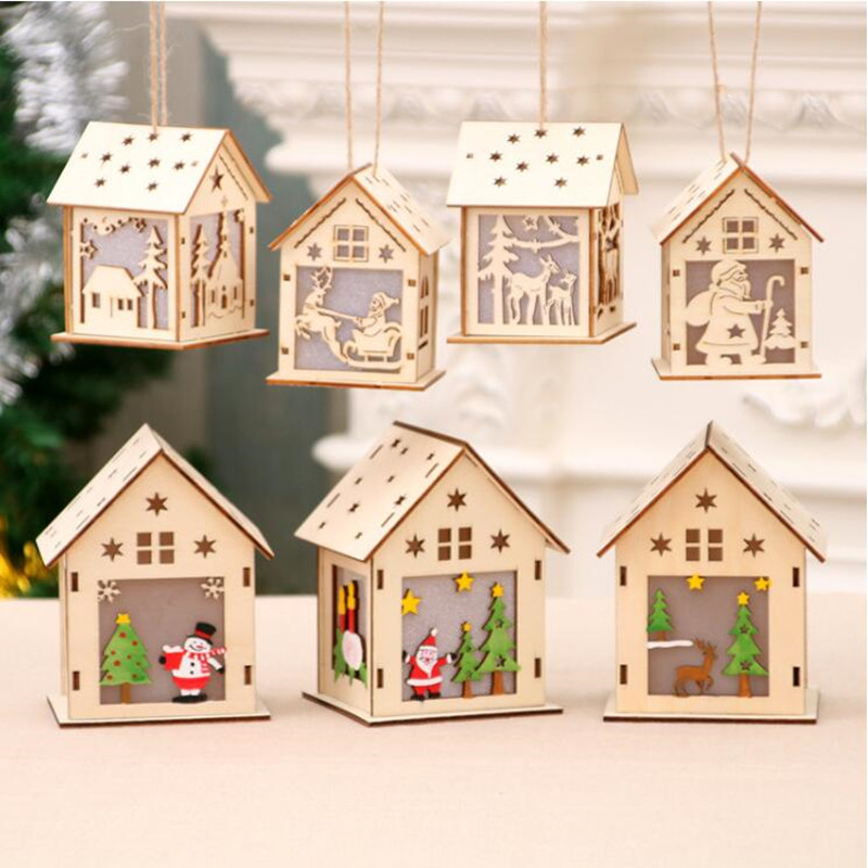 クリスマスクラフトの卸売のためのledライト付きの木造住宅
