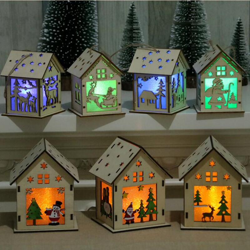 クリスマスクラフトの卸売のためのledライト付きの木造住宅
