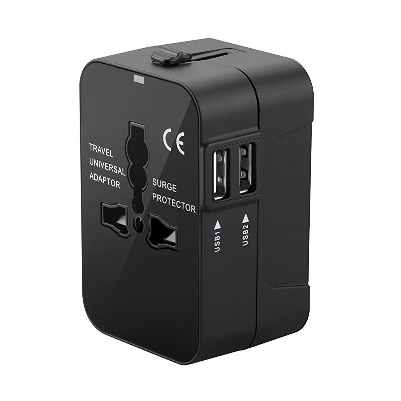 RRTRAVEL International Universal All in One Worldwide Travel Adapter Wall Charger AC Power Plug Adapter with Dual USB Charging Ports for USA EU UK AUS European Cell Phone Laptop