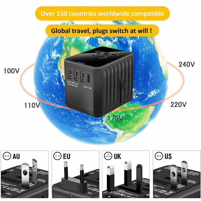 Max Power 1920W＆30W（3USB＆1Type C）超高速充電ユニバーサルトラベルアダプターワールドワイドトラベルパワーアダプターUS EU UK AUS用PDおよびクイックチャージ3.0付きユニバーサルウォールアダプター（パッケージは異なる場合があります）