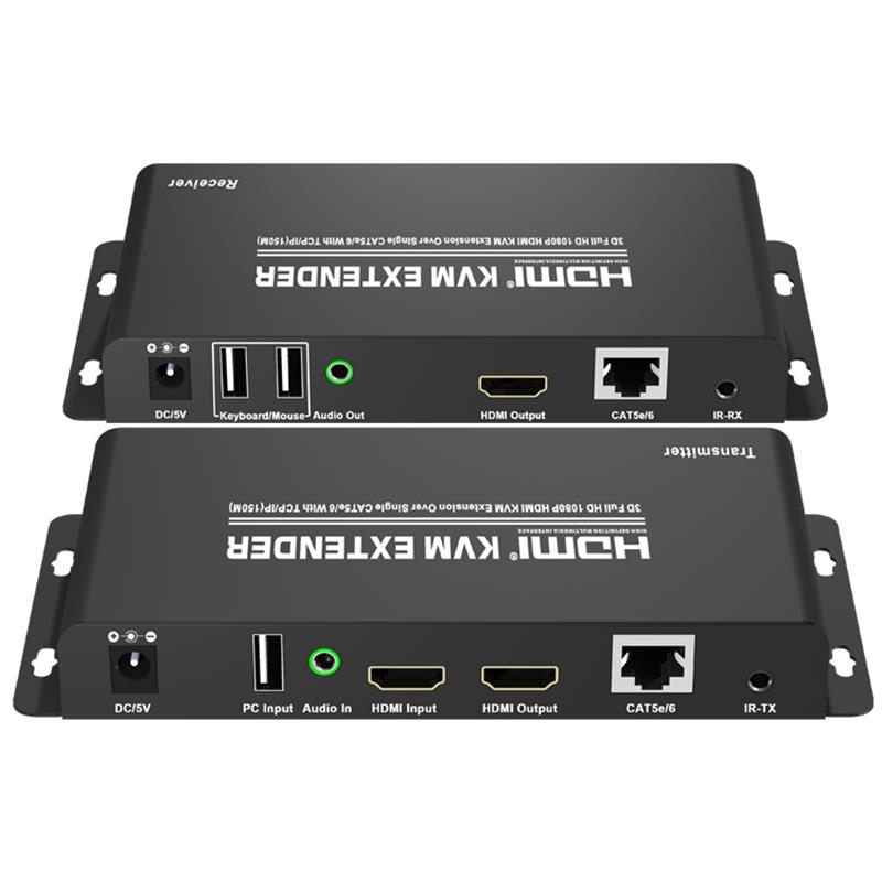 HDMI KVMエクステンダー150m、シングルCAT5e / 6、TCP / IP対応、フルHD 1080P