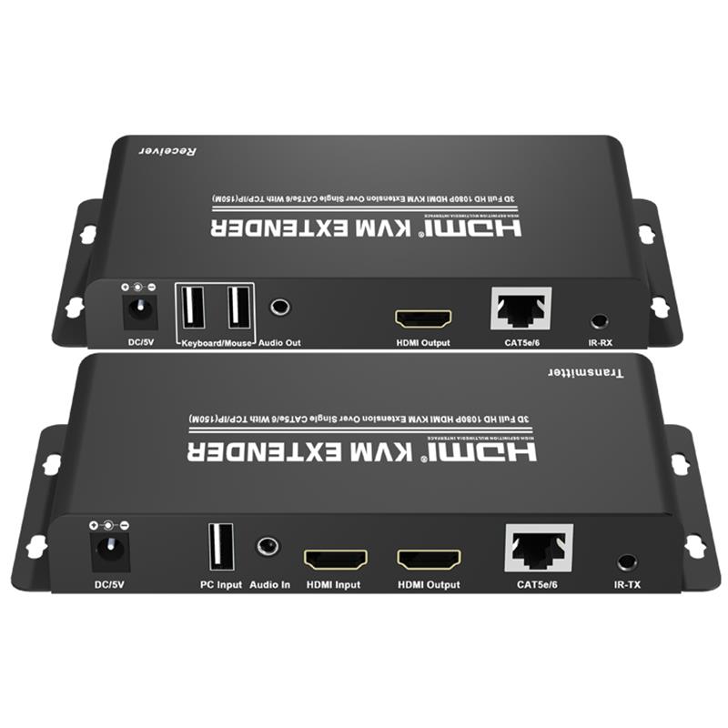 HDMI KVMエクステンダー150m、シングルCAT5e / 6、TCP / IP対応、フルHD 1080P