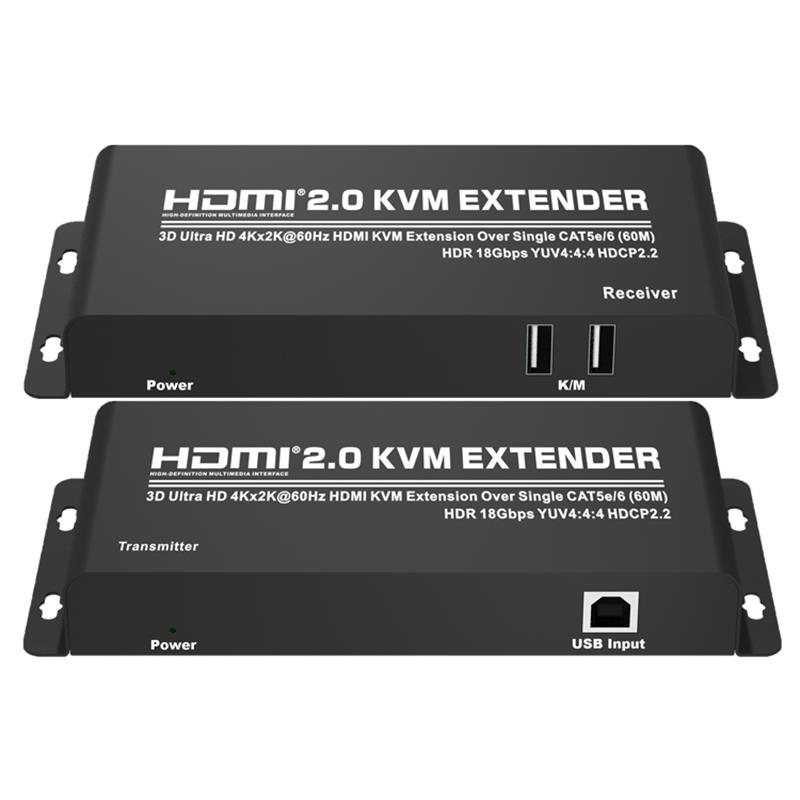 HDMI 2.0 KVMエクステンダー60m以上のシングルCAT5e / 6サポートUltra HD 4Kx2K @ 60Hz HDCP2.2