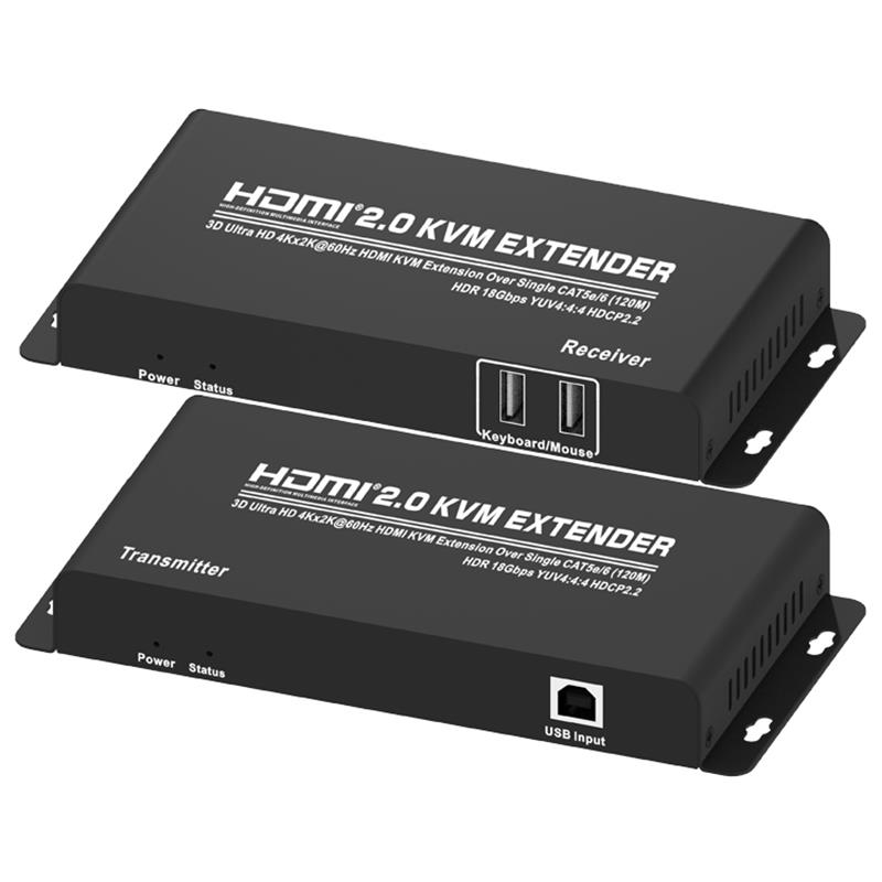HDMI 2.0 KVMエクステンダーシングルCAT5e / 6上の120m Ultra HD 4Kx2K @ 60Hz HDCP2.2をサポート