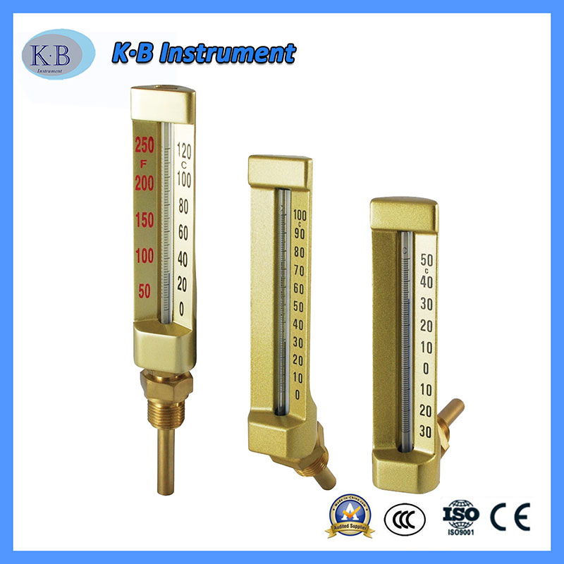 卸売工場価格カスタム製造工業温度計VラインVラインVライン温度計ストレート真鍮黄金仕上げガラス温度計