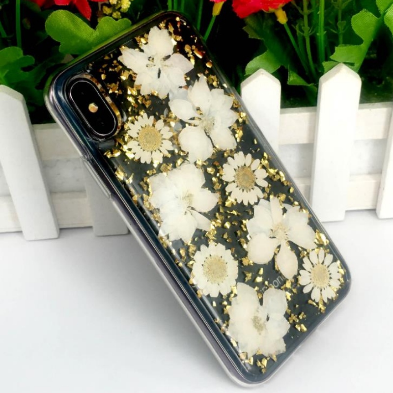 金箔ドロップ接着剤を使用したメーカーの直接iPhone真の花ドライフラワーエンボスTPUアップル透明飛散防止ケース