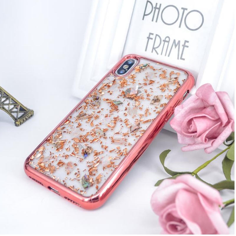 Apple直販iPhoneゴールドフォイルメッキエッジ、カラフルなフェアリーシェル透明モバイルシェルカスタム