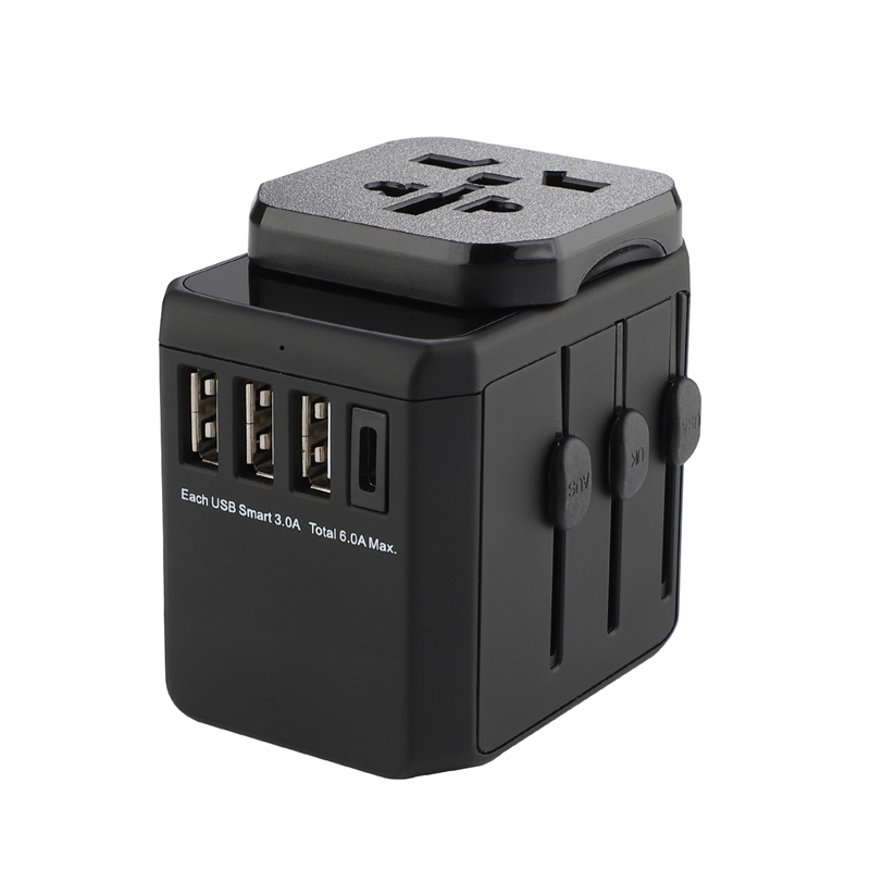 世界規模の接地プラグ、ユニバーサル3 USB +タイプCポート標準接地多目的トラベルアダプター