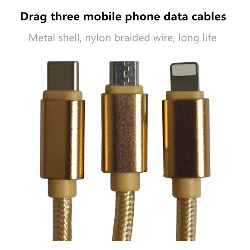 携帯電話のデータライン2 Aタイガーストライプナイロン3つの安全な高速充電データを充電する3つのラインを三つ編み