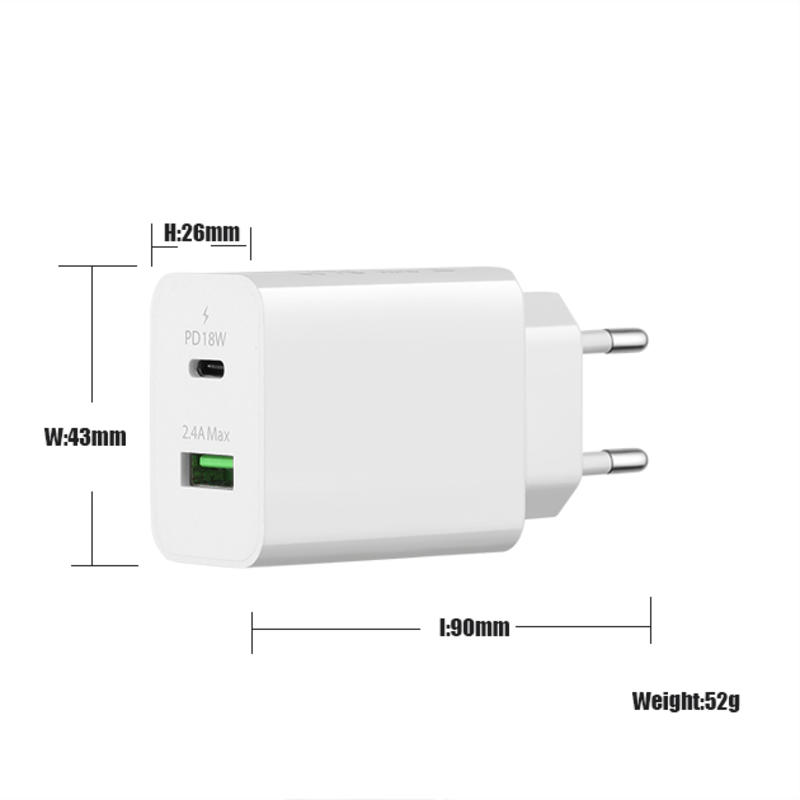 18W QC 3.0 + 2.4AアダプターType-c USBウォールトラベル充電器アダプター高速携帯電話充電器マルチポートUSB充電器