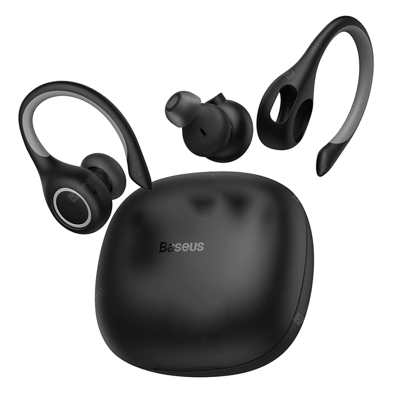 Baseus Encok W17 Sport BluetoothイヤフォンイヤホンTWSワイヤレスヘッドホンヘッドセットサポートQiワイヤレス充電Smart Touch IP55防水-ブラック