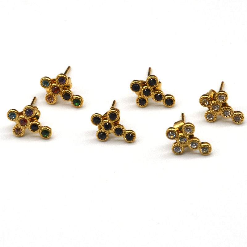 レディースクロスキュービックジルコニアミニパヴェクロスピアス中国ルイファンバオジュエリー加工工場