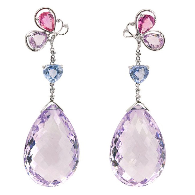 925スターリングシルバーバタフライペンダントイヤリングクローセッティング職人技中国ルイファンバオジュエリー加工工場