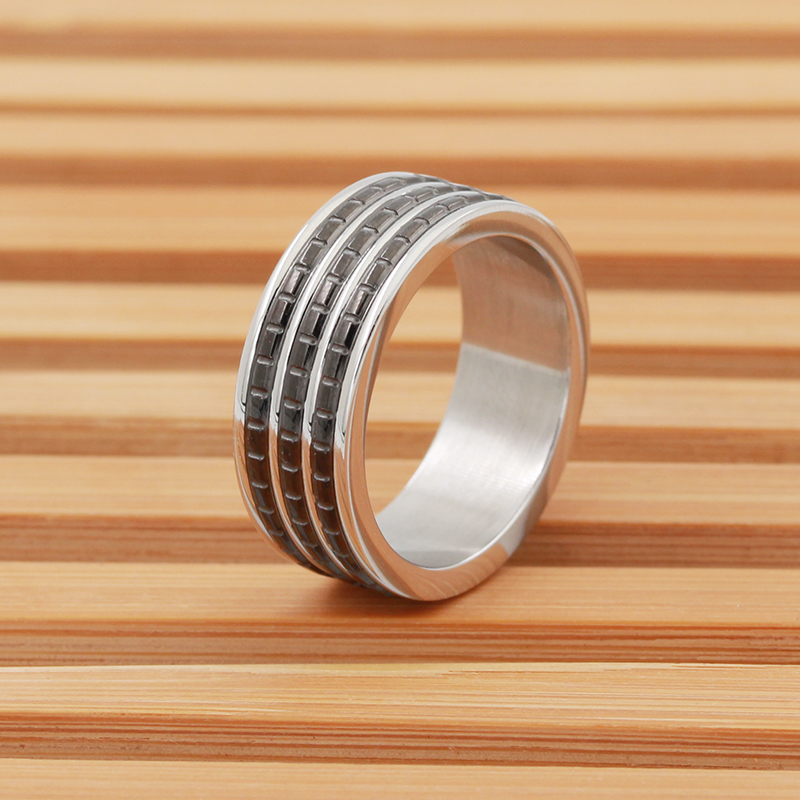 メンズステンレススチールツートーンブラックメッキリング