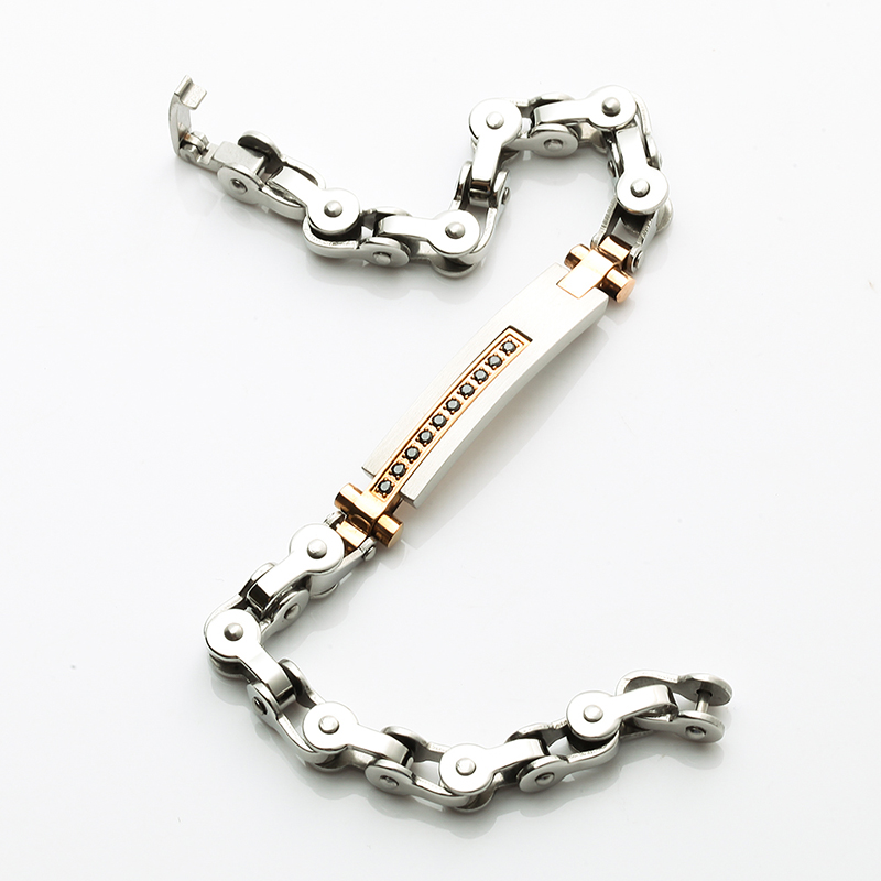 ツートンカラー18KローズゴールドメッキステンレススチールブレスレットCNCCZストーンファッションブレスレット