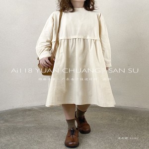 ルーズフィッティングデザインミニマルスタイリッシュカジュアルソリッドカラープリントカラーコットンとリネン特大カスタム15587シャツドレス