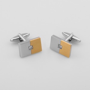ステンレススチール刻印可能なツートンカラーの18Kゴールドカフリンクス、キュービックジルコニアストーン