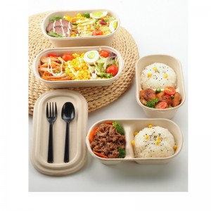 透明なカバー付きの楕円形の持ち帰り用ファーストフードボックス生分解性バガス食品包装容器