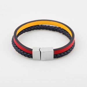 ファッションレザージュエリー本革ブレスレット多層編組レザーバングルステンレス鋼