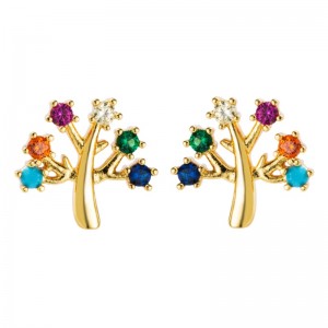 ヨーロッパとアメリカの銅メッキ実金マイクロインレイドカラージルコンイヤースタッド、個人化イヤリングアクセサリー、ファッショナブルな気質花レディースイヤリング