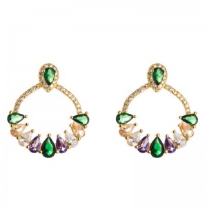 ヨーロッパとアメリカの人格真鍮のイヤリングの気質女性のイヤリングマイクロインレイドカラージルコンイヤリング花の形、韓国の耳のジュエリー