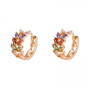 ヨーロッパとアメリカのファッションパーソナリティ葉真鍮マイクロインレイドジルコンイヤリング女性韓国の気質イヤリング金属冷風イヤリング