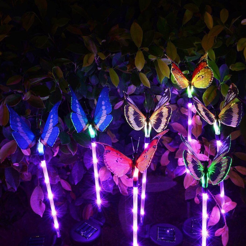 多色変更LED庭の太陽光光繊維の蝶の装飾的なライトガーデンの太陽のステークライト