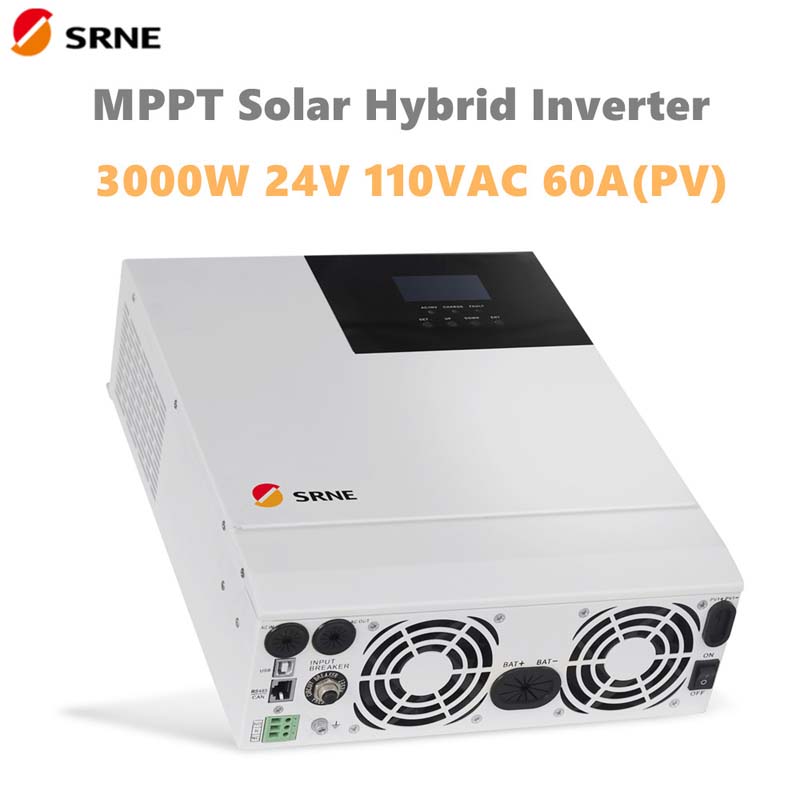 SRNE 3000WオールインワンMPPTハイブリッドソーラーインバータ24V 110VAC純粋な正弦波最大100V 60A 50Hz 60Hzオフグリッドチャージインバータ