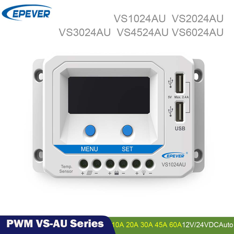 EPERPWM 60A45A30A20A10A太陽充電器コントローラ12V 24VオートバックライトLCDソーラーパネルレギュレータデュアルUSBビュースター-AUシリーズ