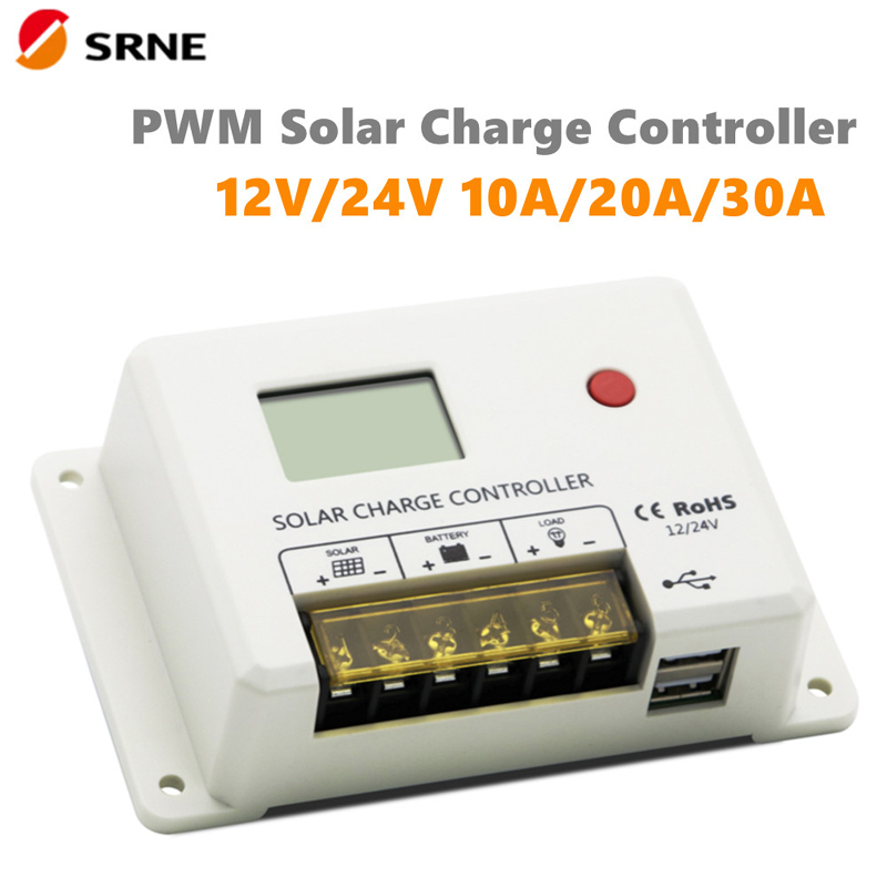 新しいSRNE PWM 10A 20A 30A太陽電池コントローラ12V 24VオートLCDディスプレイデュアルUSB 5V/2Aポートの鉛蓄電池電池