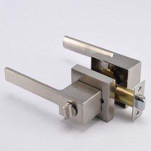 S7809ベッドルームまたはバスルーム用の現代的なスクエアプライバシードアレバー、キーレスロックセットドアノブセットサテンニッケル