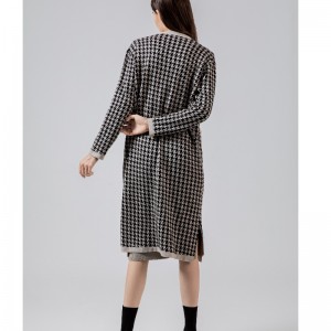 ファッショナブルなカジュアルジョーカーQianbirdcheckウールニットロングカーディガンコート69069#