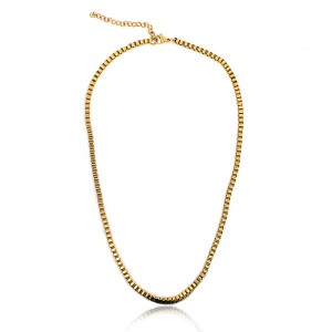 ステンレススチール製真空金メッキスクエアボックスネックレス