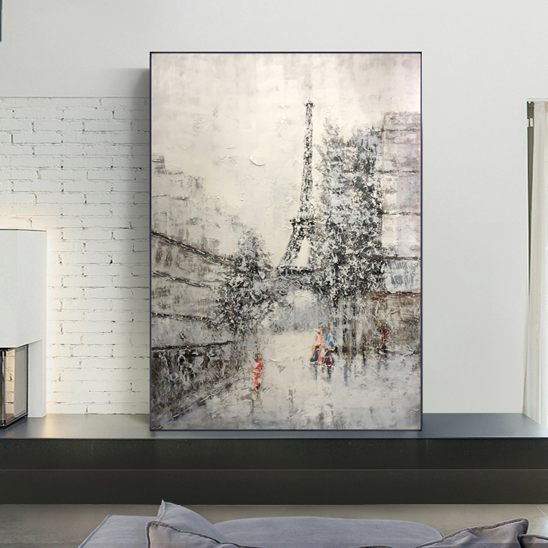 新製品手描きアート作品モダンな抽象スタイルの壁エッフェル風景装飾油絵