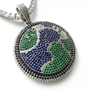 新しいフルジルコンダイヤモンド回転式地球ペンダントインド長携帯電話ストラップネックレス