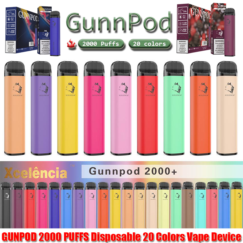 Gunpod 2000 Puffsプリ充填された使い捨ての蒸し1250mah電池EタバコDeivce 18350 8ml蒸発器スターターキットVS Elf Bar 20 Flavs Pen Pod Puff Gunpod