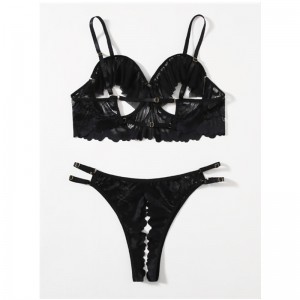 新しいホットファッションブラックの中空アウトレースメッシュ女性ミニドレスセクシーなランジェリー