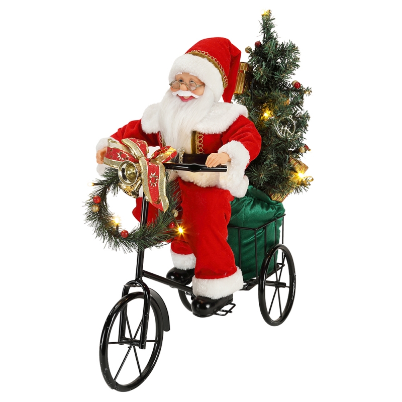 三輪車の照明の上に座って45cmサンタクロースクリスマスデコレーション置物収集生地ホリデーフェスティバルカスタムアイテム