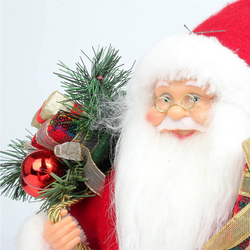 ギフトボックスパイン針プラスチックの伝統的な飾り休日の装飾と14インチの立っている赤いクリスマスのサンタクロース置物