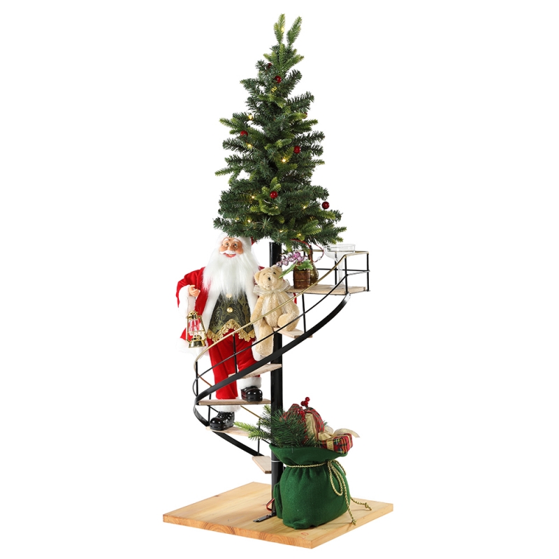 60cmのクリスマスの階段サンタクロース照明音楽飾り装飾祭の休日の置物コレクション伝統的なコレクション