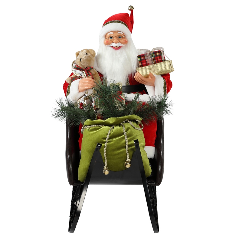照明飾りクリスマスの装飾的な休日の置物のコレクションを持つ80cmの座ったそりのサンタクロース