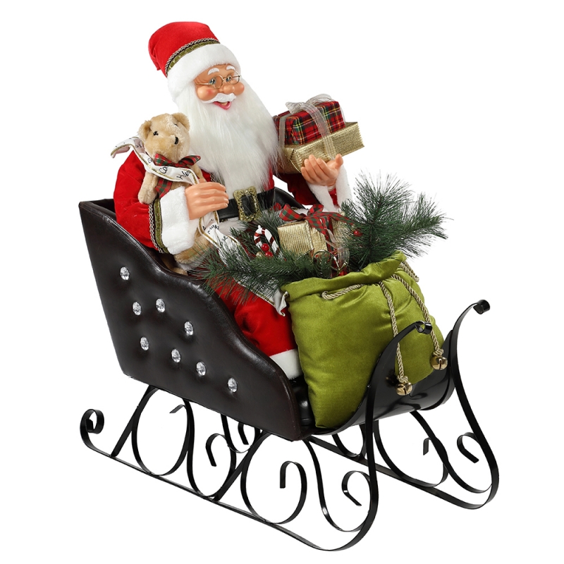 照明飾りクリスマスの装飾的な休日の置物のコレクションを持つ80cmの座ったそりのサンタクロース