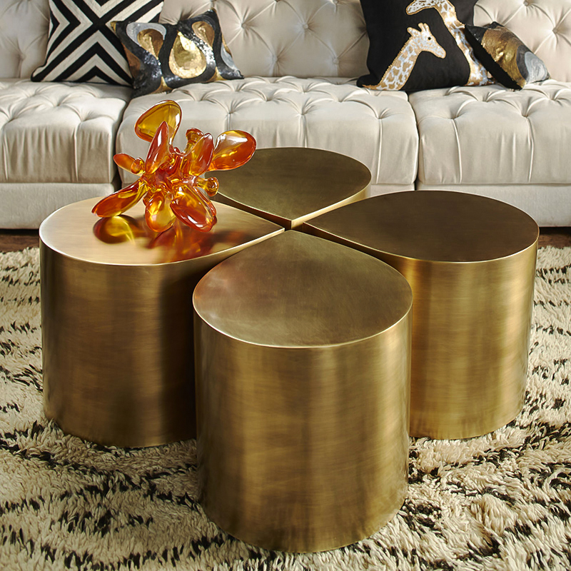 花びらデザインエステティックラグジュアリーコーヒーテーブルセット4ゴールドサイドテーブルのリビングルームモダン