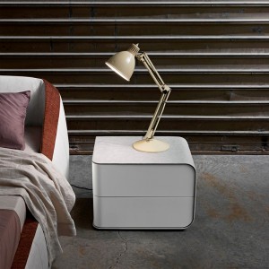 ブラウンレザーナイトスタンドミニ小さなモダンラグジュアリーラウンドベッドサイドテーブル狭い